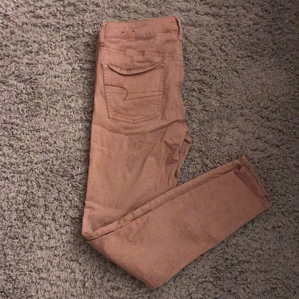 American Eagle Pink/Cream Jegging Jeans